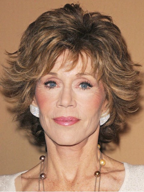 Jane Fonda Stil Kurzen Wellenförmige Layered Menschliches Haar