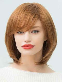 Attraktive Bob Frisur Seite Bangs Natur Gerade Menschenhaar Blend Capless Perücken