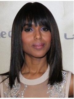 Kerry Washington Mid-Length Gerade Kappenlos Remy Echthaar Perücken