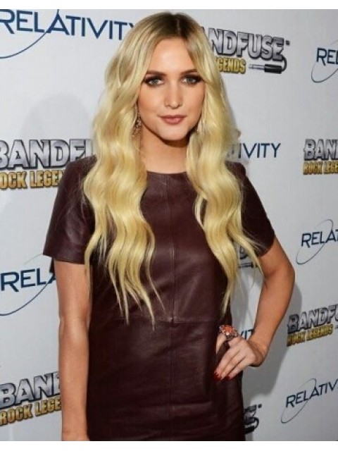 Ashlee Simpson Lang Spitzefront Blond Welling Remy Echthaar Perücken