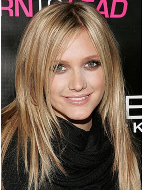 Ashlee Simpson Lang Spitzefront Blond Gerade Remy Echthaar Perücken