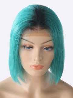 180% Dichte blau kurze 13 * 6 Inch Spitzenfront Echthaar Perücke mit Babyhaar
