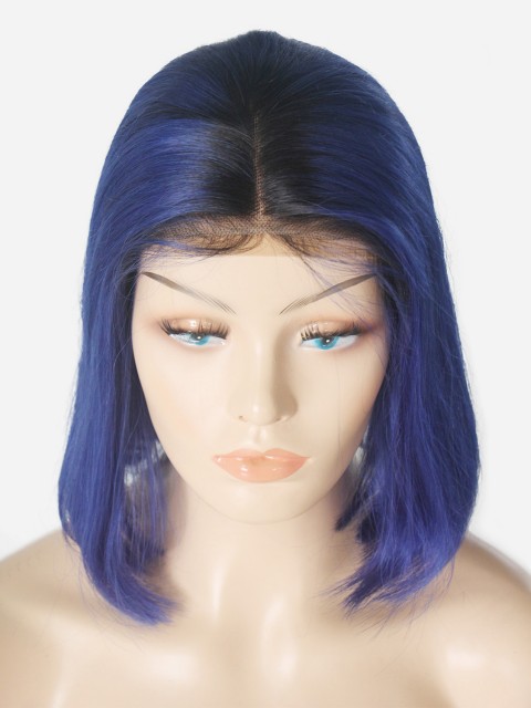 180% Royal Blau Bob 13 * 6 Inch Spitze Echthaar Perücken