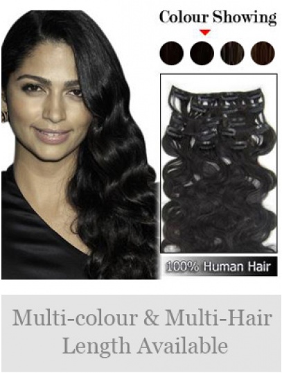 Wellenförmige Schwarz Affordable Clip in Haarverlängerungen