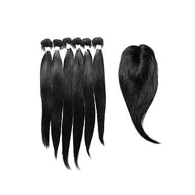 Glattes Haar Menschliches Haar Webt Mit Closure Farbe