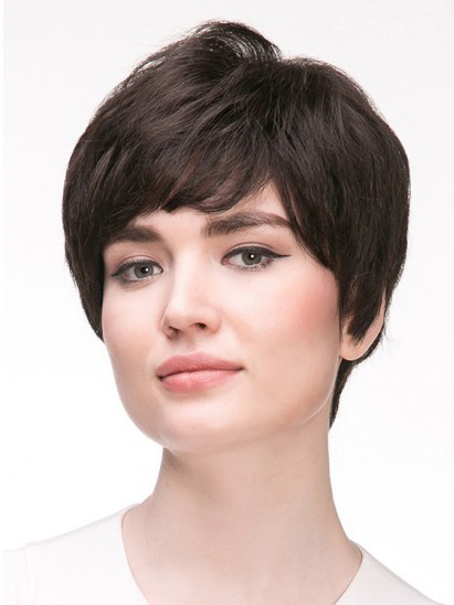 Braun Gerade Remy Echthaar Kurz Kappenlose Perücke