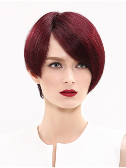 Rotbraun Gerade Remy Echthaar Kurz Lace Front Perücke