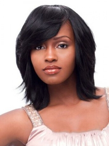 The Fresh Kurz Gerade Schwarz Full Bangs African American Perücken