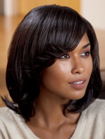 Damen Unsymmetrical Mid-Length Bob Synthetik Perückens