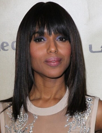 Kerry Washington Mid-Length Gerade Kappenlos Remy Echthaar Perücken