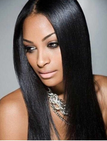 Lang Gerade Silky Schwarz Spitzefront Perücken